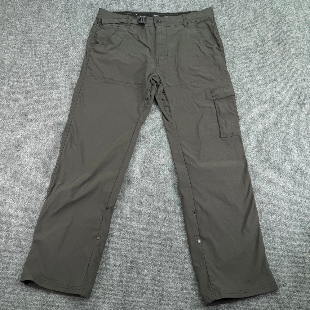 Prana Pants Mens 34x30 (Fits 35x29) Gray Relaxed Fit Zion Pant II Stretch Belted